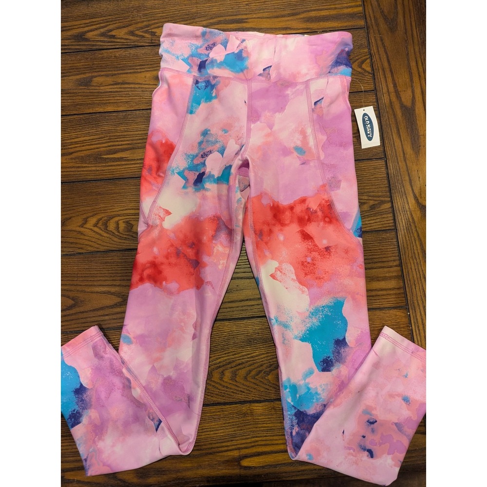 Old Navy Girls' Elevate Leggings Pink Floral Go Dry Size 10-12 L Pockets NWT